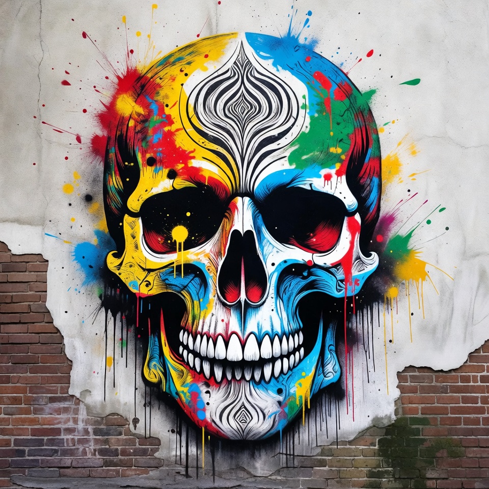 Colorful Graffiti Skull on Wall Colorful Graffiti Skull on Wall