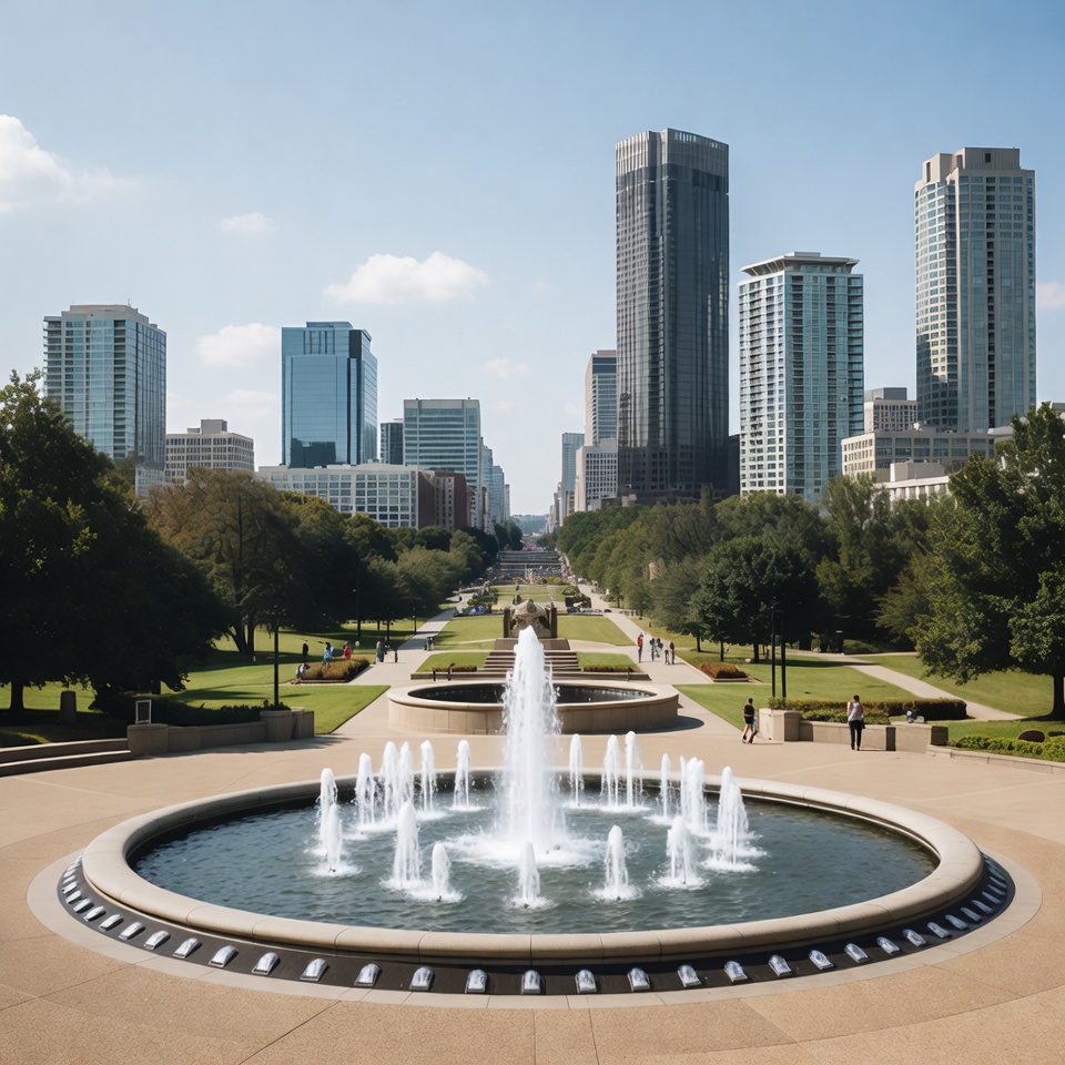 Fountain with Skyscrapers and Park Fountain with Skyscrapers and Park