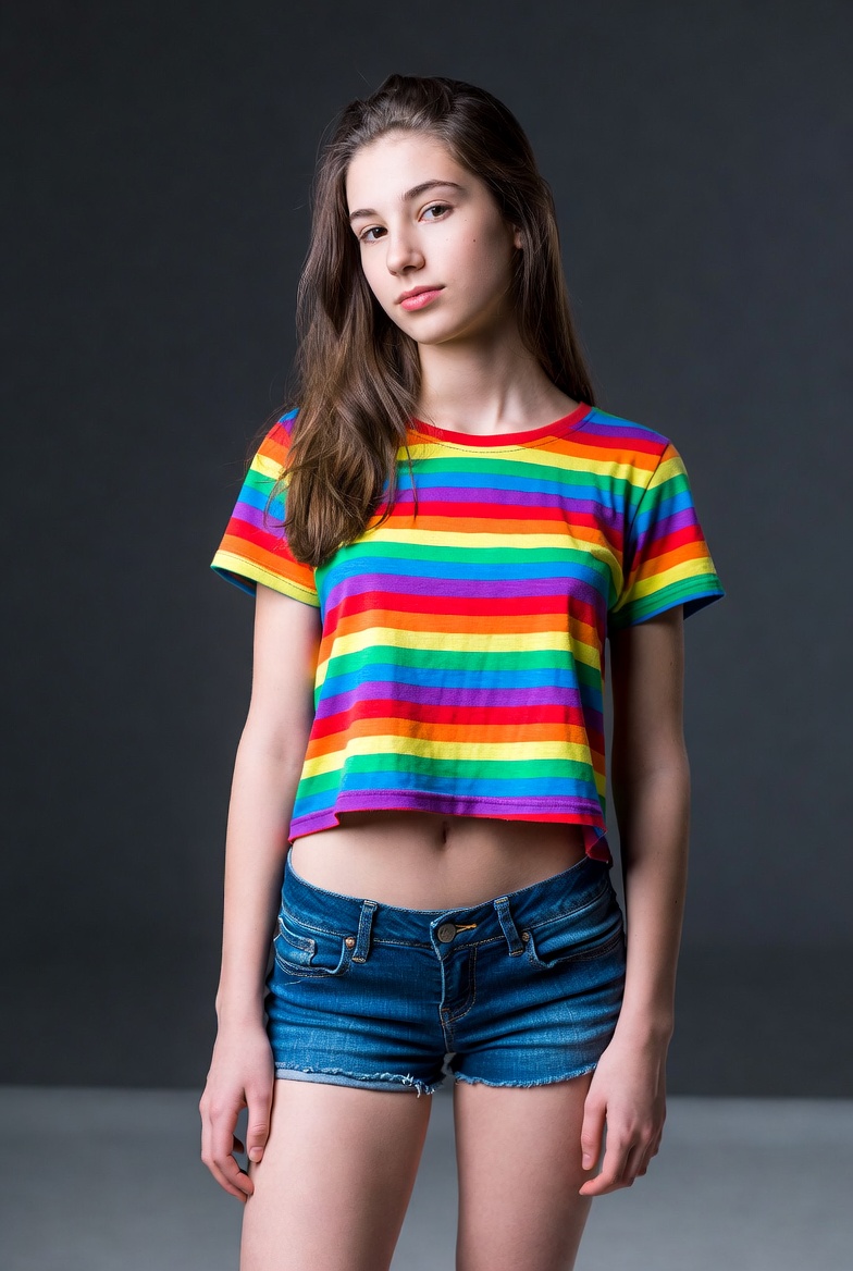 Teen girl in rainbow crop top shorts Teen girl in rainbow crop top shorts