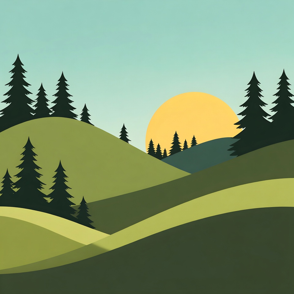 Sunset over pine trees and hills Sunset over pine trees and hills