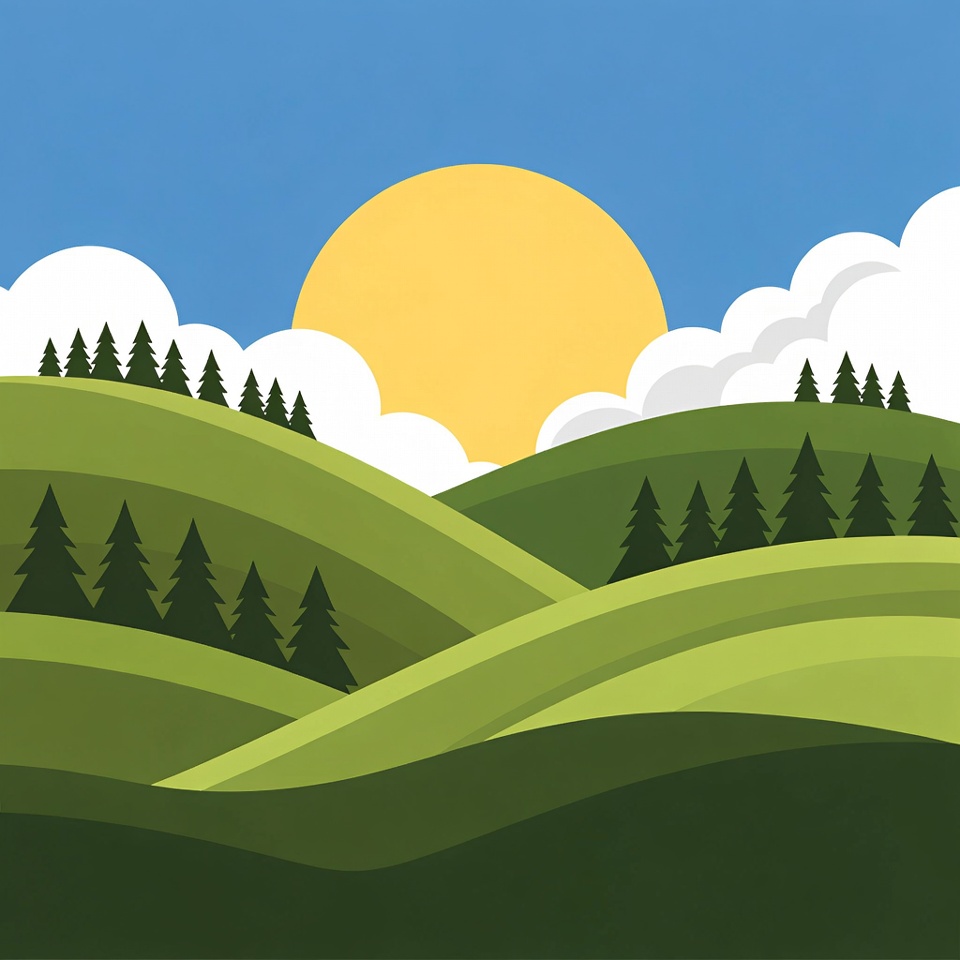 Sunrise Over Green Hills Illustration Sunrise Over Green Hills Illustration