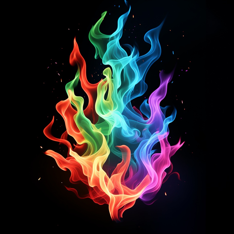 Rainbow Flames on Black Background Rainbow Flames on Black Background