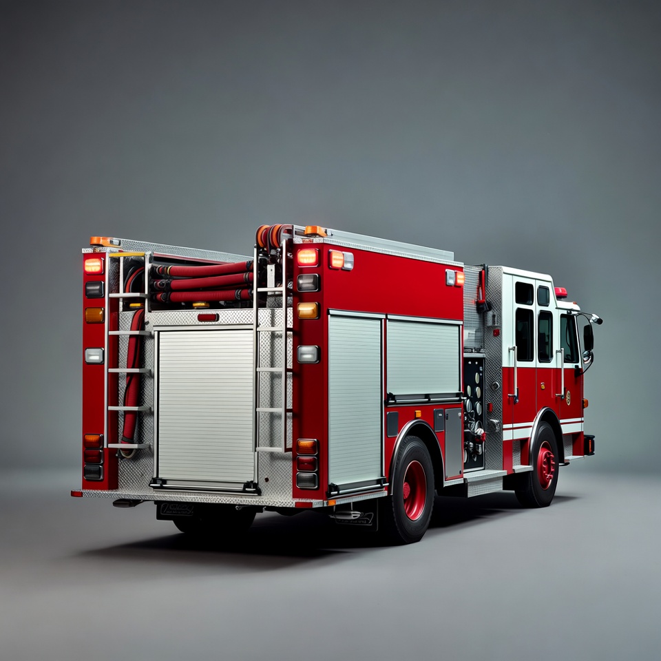 Red Fire Truck Rear View Red Fire Truck Rear View