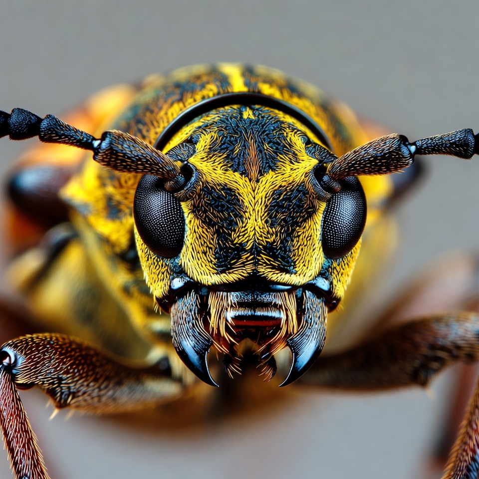 Close-up yellow longhorn beetle Close-up yellow longhorn beetle