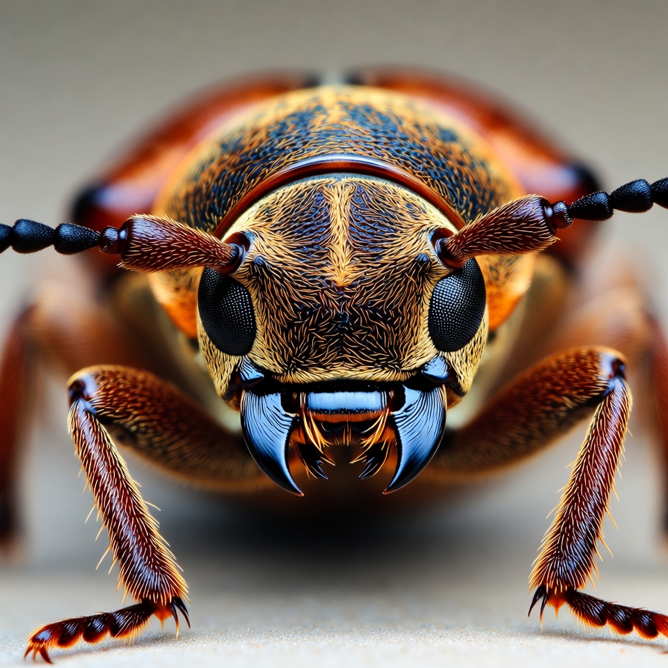 Close-up of golden longhorn beetle Close-up of golden longhorn beetle