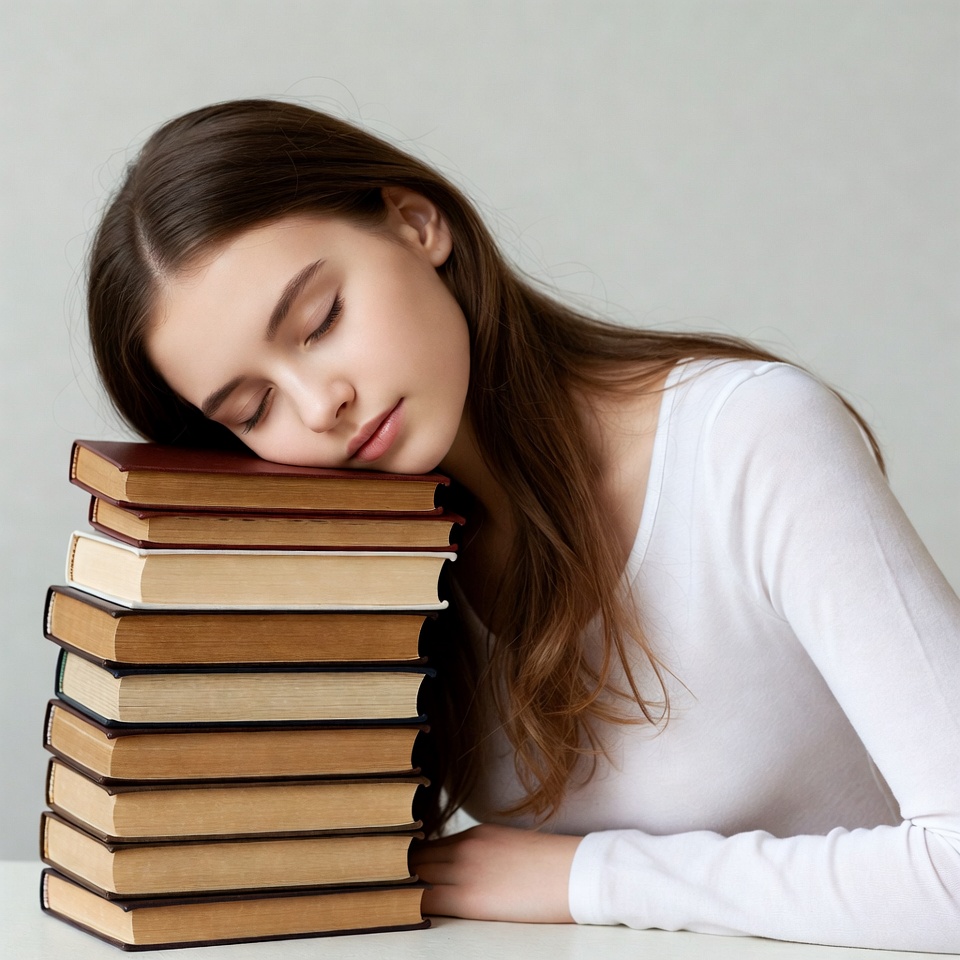 Young woman sleeping on books Young woman sleeping on books