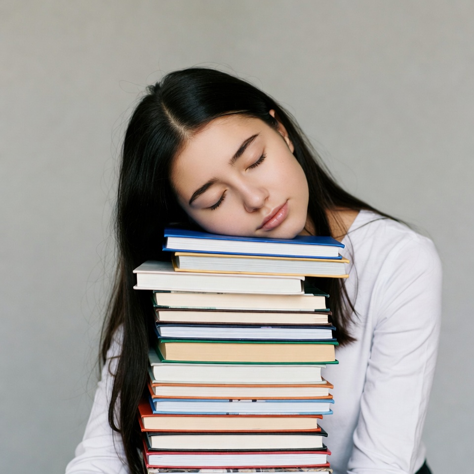 Girl sleeping on stack of books Girl sleeping on stack of books