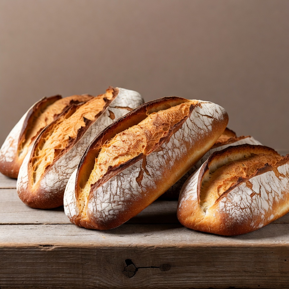 Fresh Baguettes on Wooden Surface Fresh Baguettes on Wooden Surface
