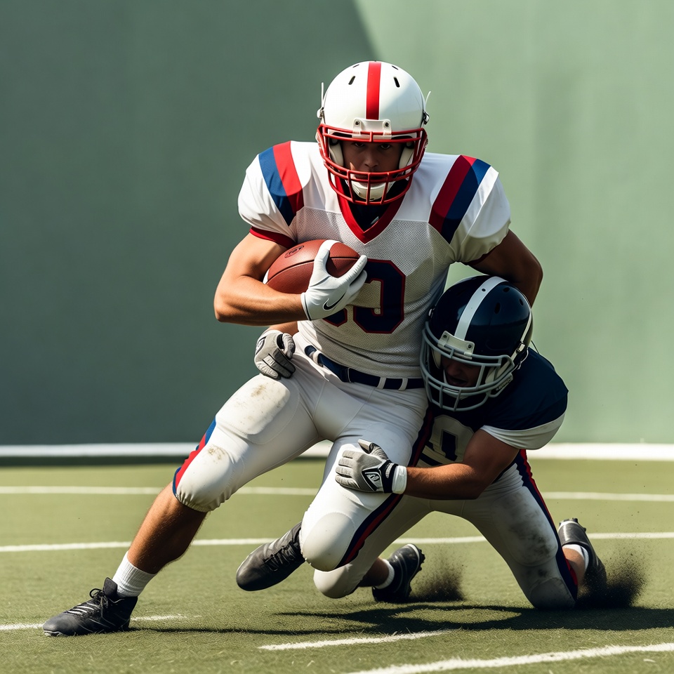 Football Player Tackled by Opponent Football Player Tackled by Opponent