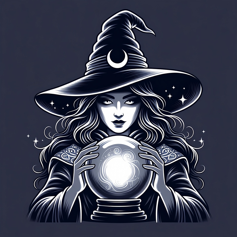 Witch holding glowing crystal ball Witch holding glowing crystal ball