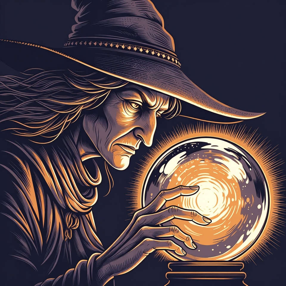Witch gazing into glowing crystal ball Witch gazing into glowing crystal ball