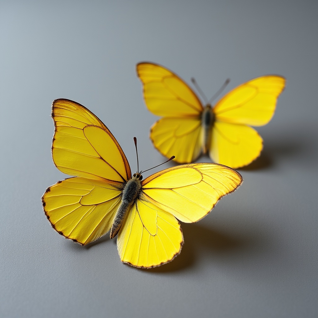 Two Yellow Butterflies on Gray Background Two Yellow Butterflies on Gray Background