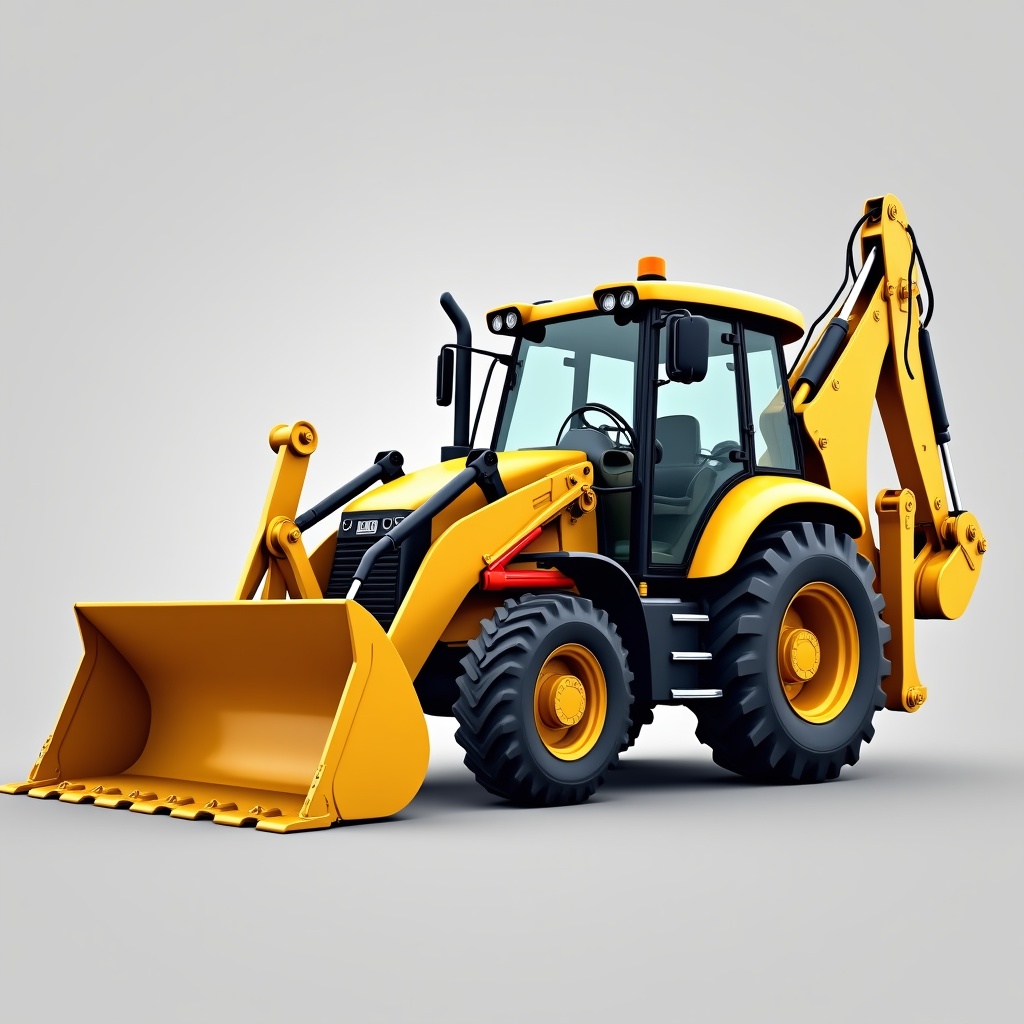 Yellow Backhoe Loader on White Background Yellow Backhoe Loader on White Background