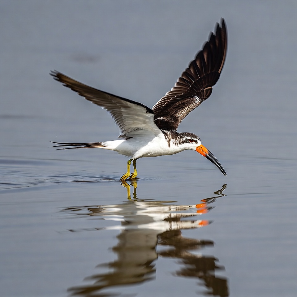 Black Skimmer Bird Flying over Water Black Skimmer Bird Flying over Water
