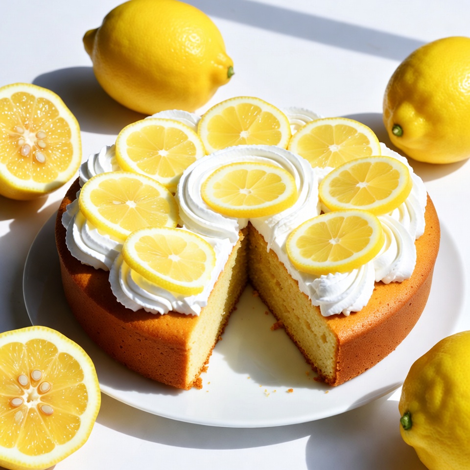 Lemon Cake with Whipped Cream and Lemon Slices Lemon Cake with Whipped Cream and Lemon Slices