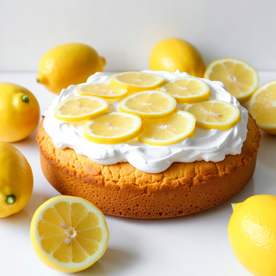 Lemon Cake with Whipped Cream and Slices Lemon Cake with Whipped Cream and Slices