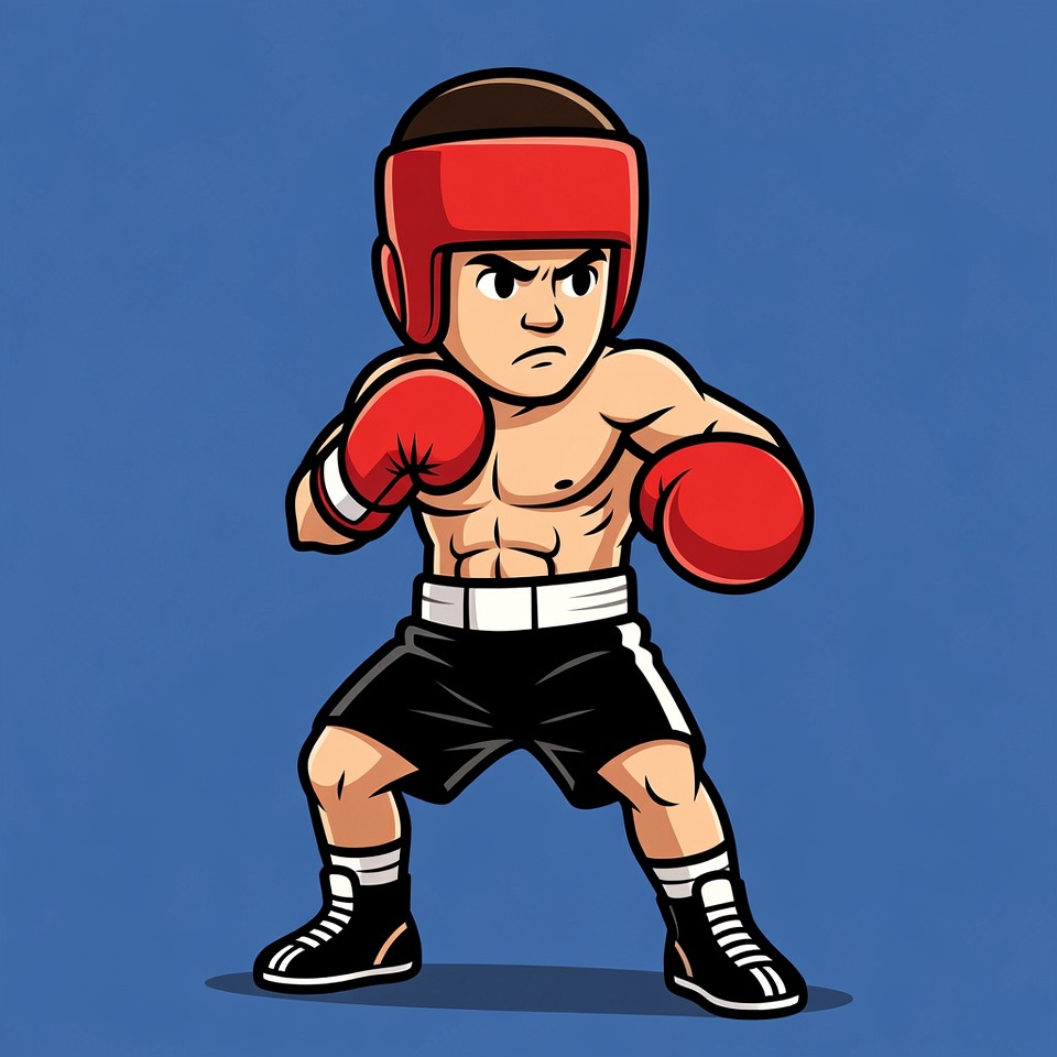 Cartoon muscular boxer in fighting stance Cartoon muscular boxer in fighting stance