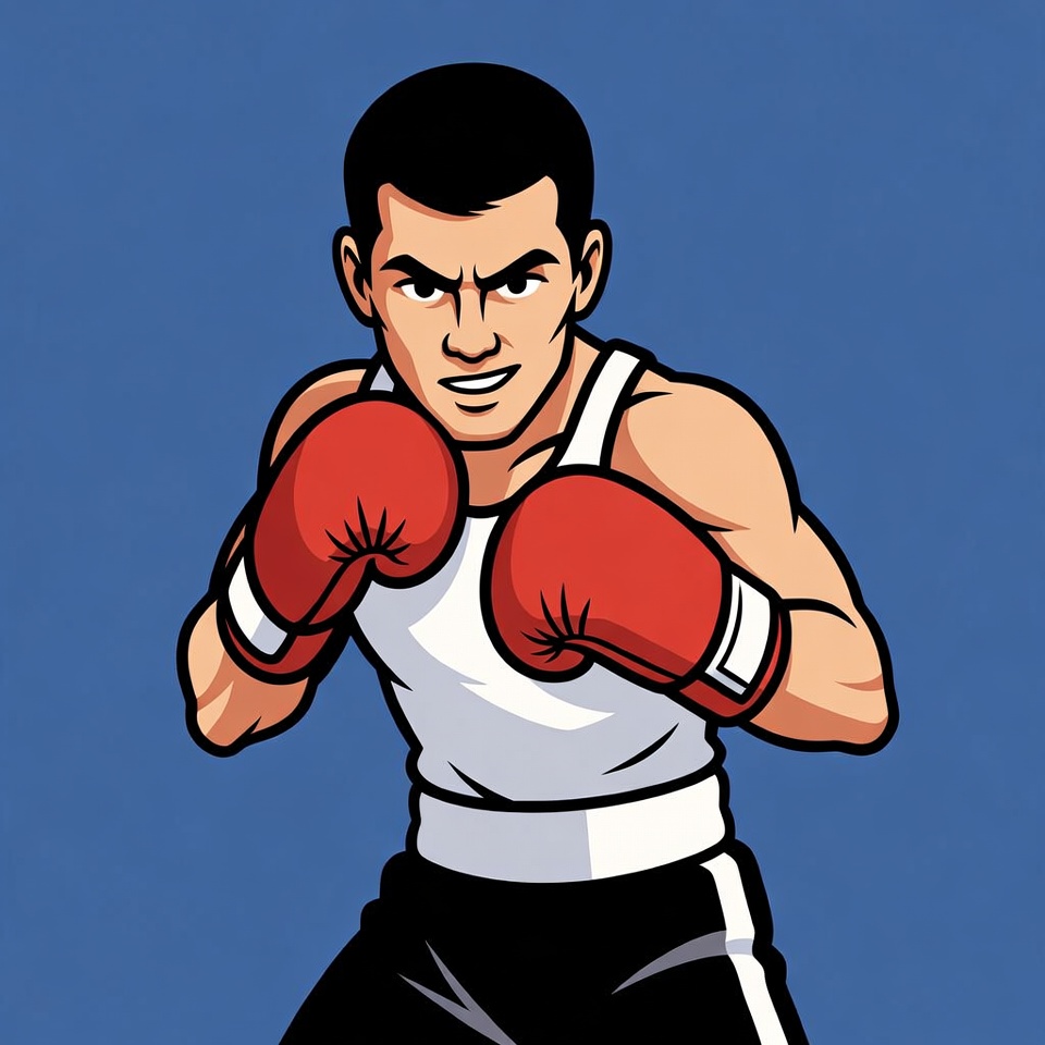 Cartoon Asian boxer in fighting stance Cartoon Asian boxer in fighting stance