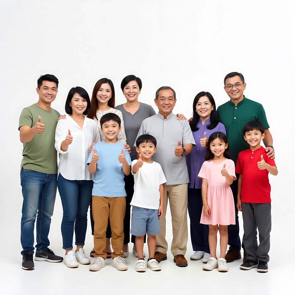 Asian family giving thumbs up Asian family giving thumbs up