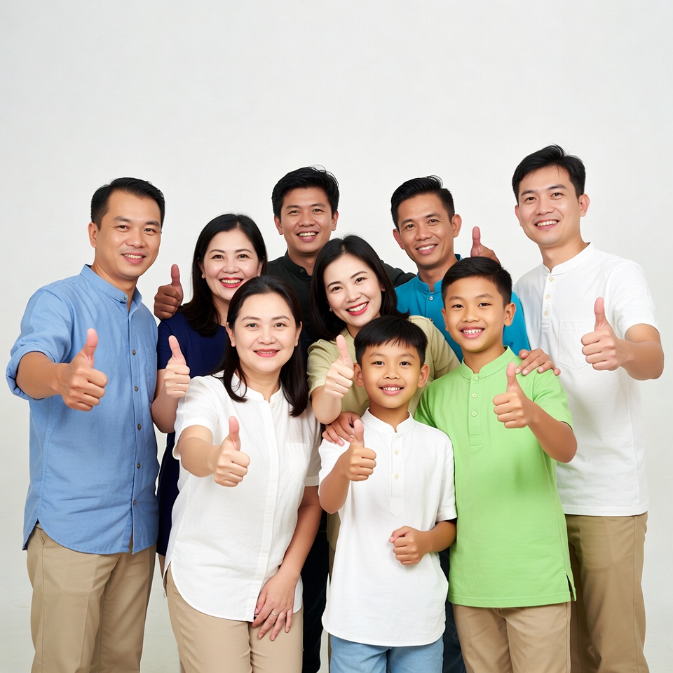 Asian family giving thumbs up Asian family giving thumbs up