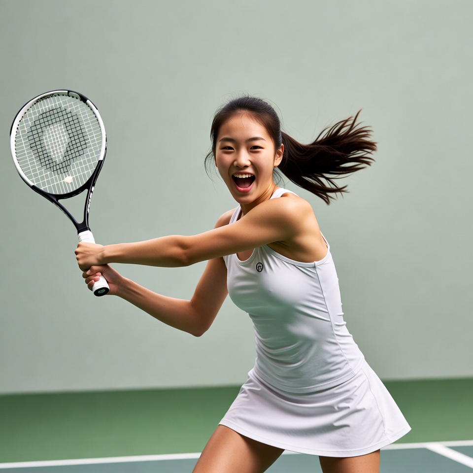 Asian girl swinging tennis racket Asian girl swinging tennis racket