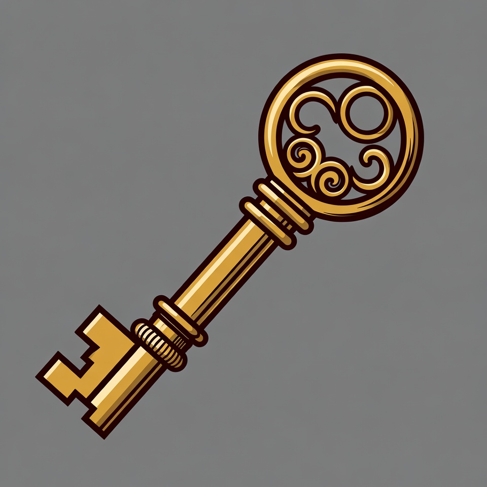 Golden ornate key illustration Golden ornate key illustration