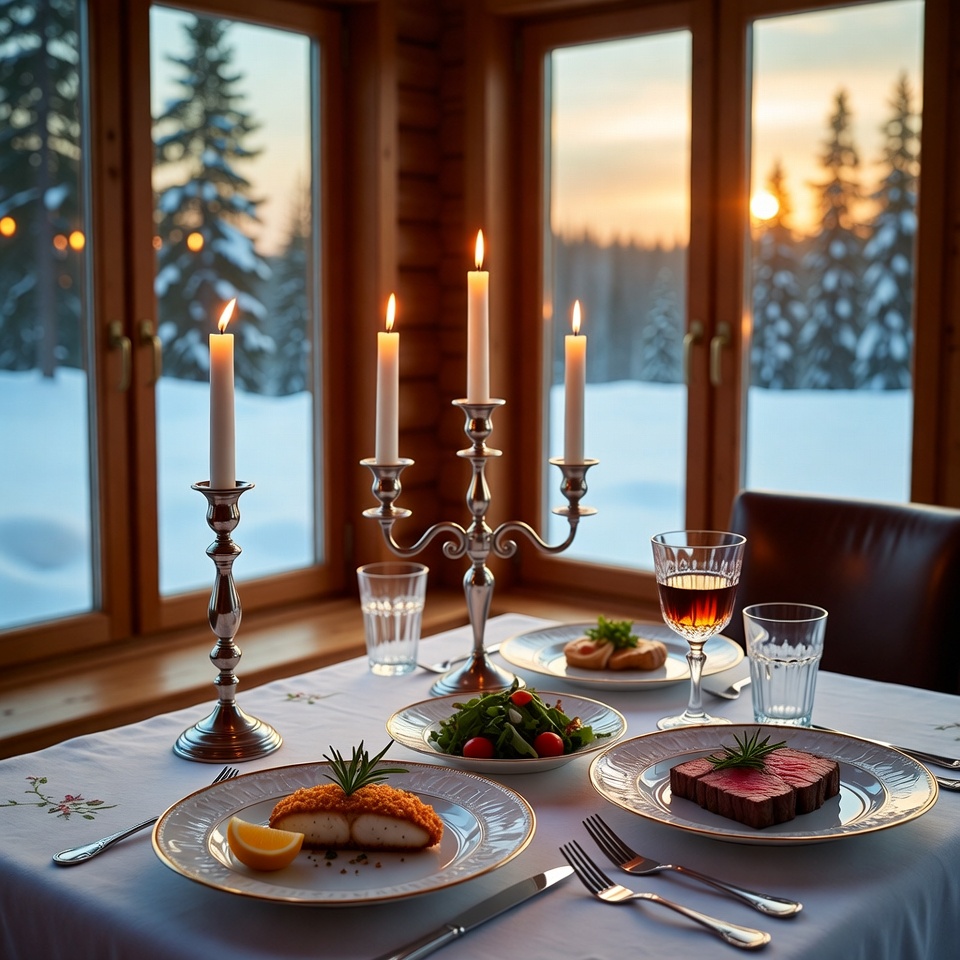 Elegant Candlelit Dinner Table Sunset View Elegant Candlelit Dinner Table Sunset View