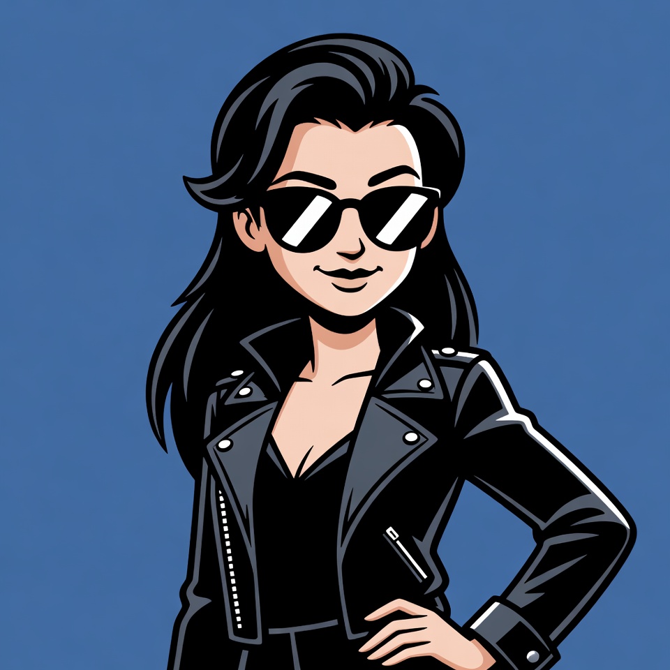 Cartoon woman in leather jacket sunglasses Cartoon woman in leather jacket sunglasses