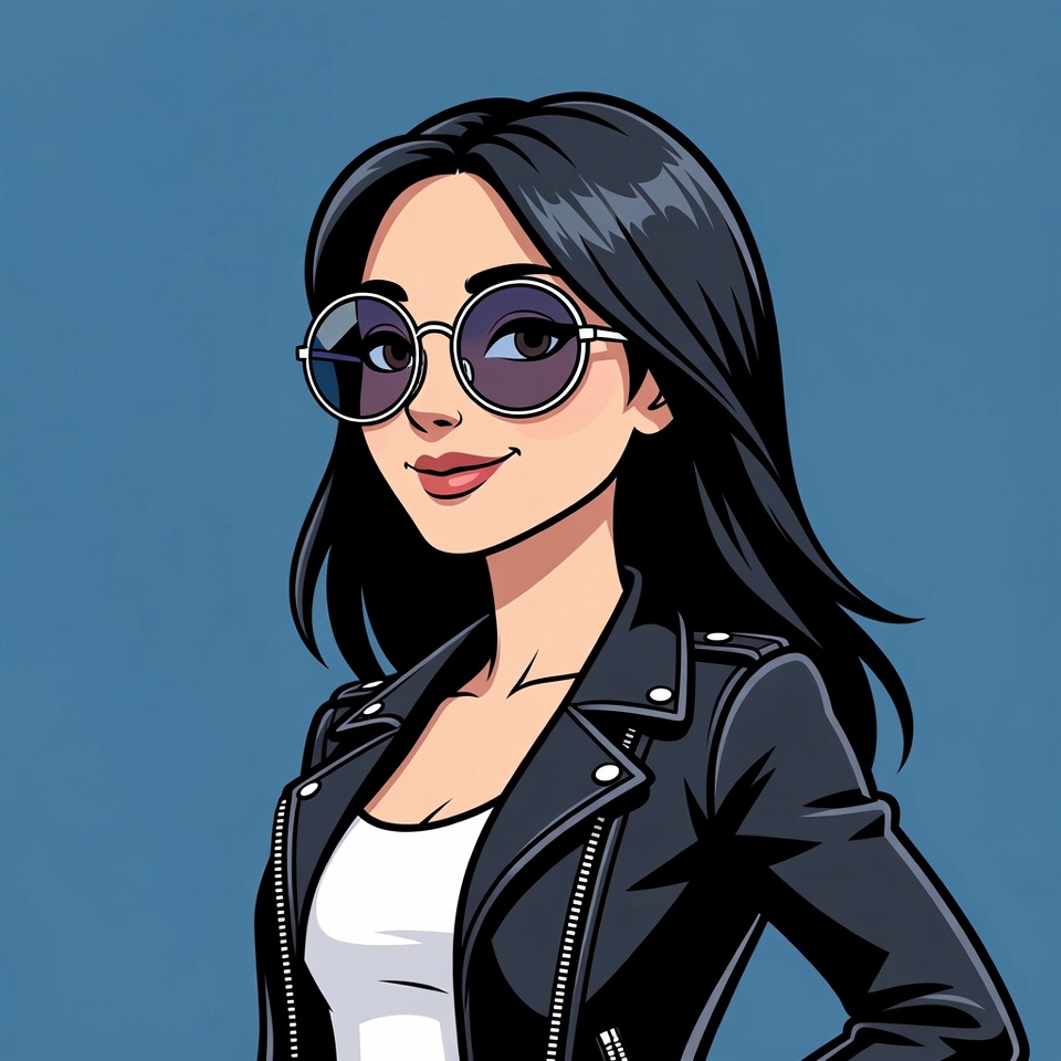 Asian woman in leather jacket and sunglasses Asian woman in leather jacket and sunglasses