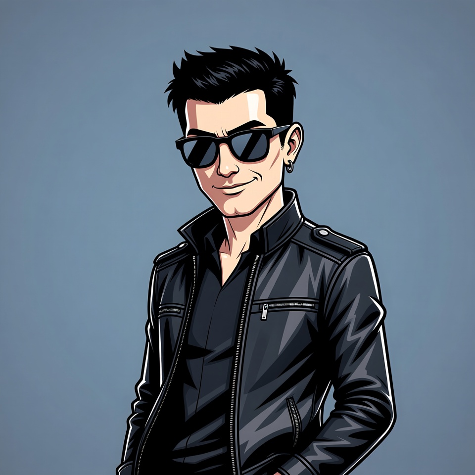Cartoon man in sunglasses and leather jacket Cartoon man in sunglasses and leather jacket