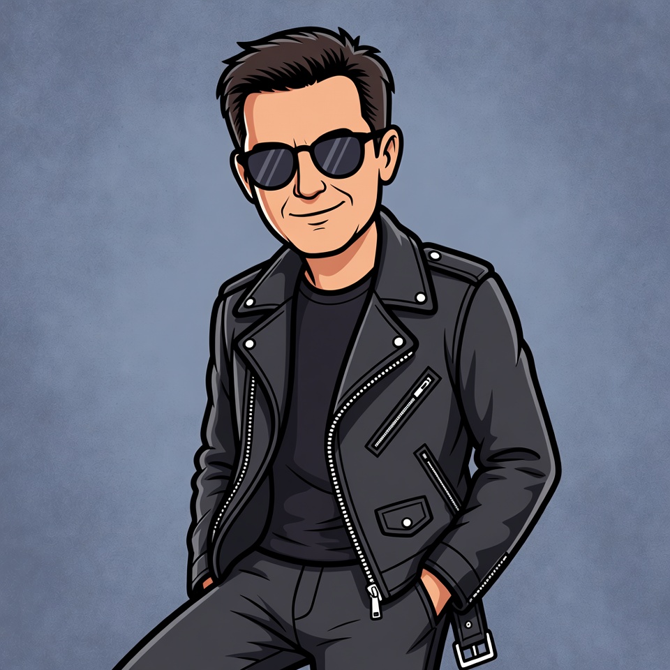 Cartoon man in leather jacket and sunglasses Cartoon man in leather jacket and sunglasses
