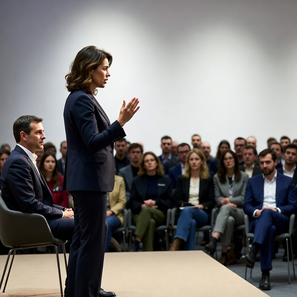 Woman speaking at business conference Woman speaking at business conference