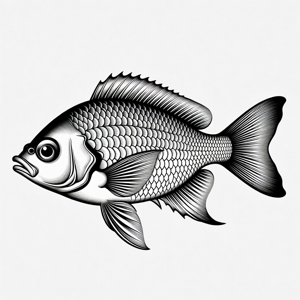Black and white tilapia fish illustration Black and white tilapia fish illustration