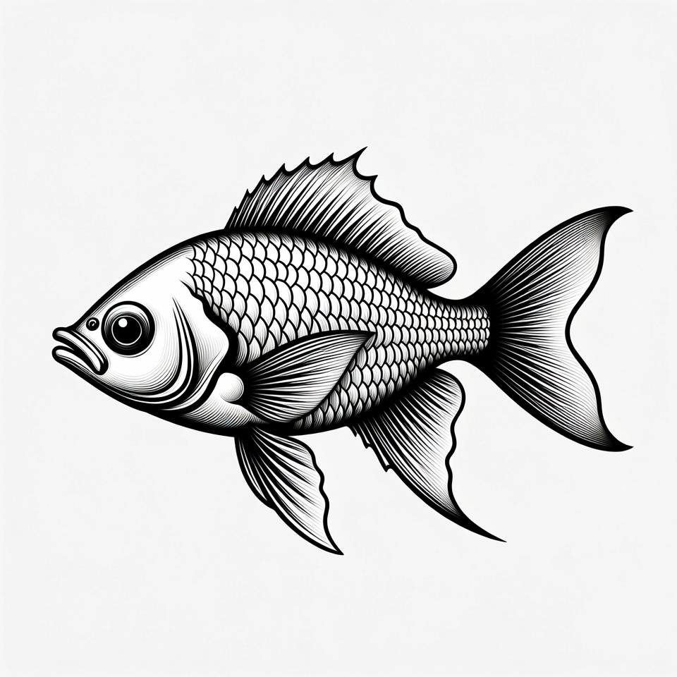 Black and white tilapia fish illustration Black and white tilapia fish illustration