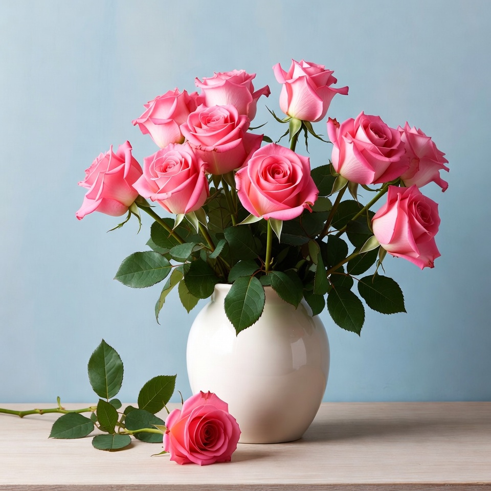 Pink Roses in White Vase Pink Roses in White Vase