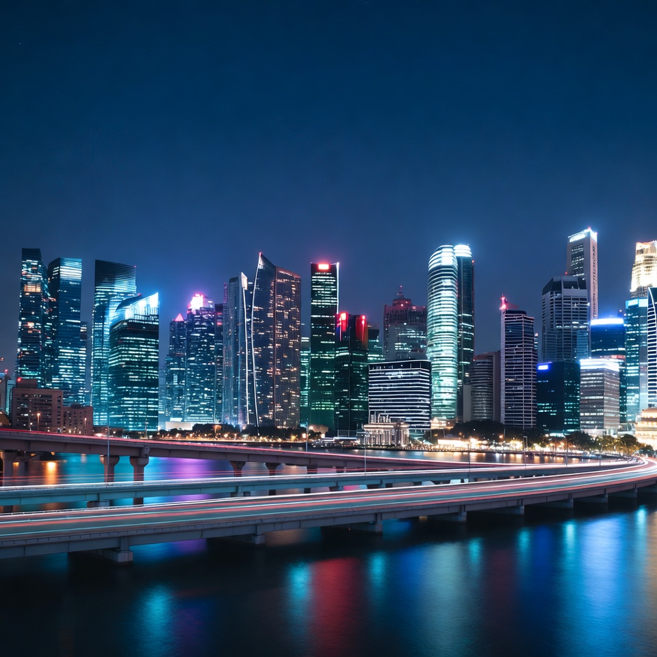 Singapore skyline at night with bridge Singapore skyline at night with bridge
