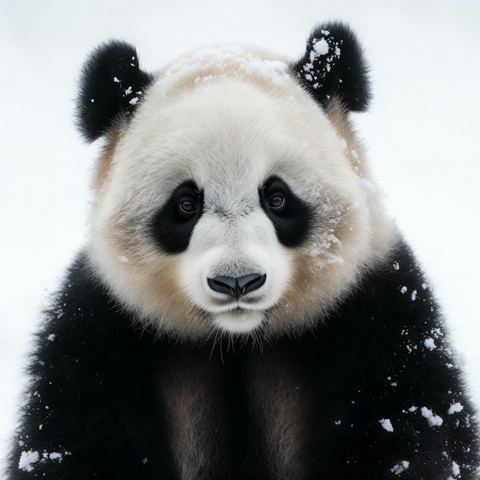 Panda covered in snow Panda covered in snow