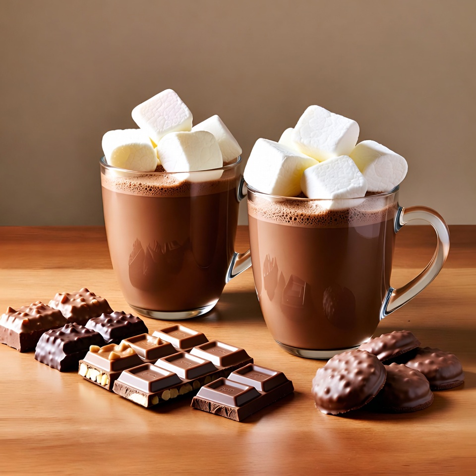Two Hot Chocolates with Marshmallows and Chocolates Two Hot Chocolates with Marshmallows and Chocolates