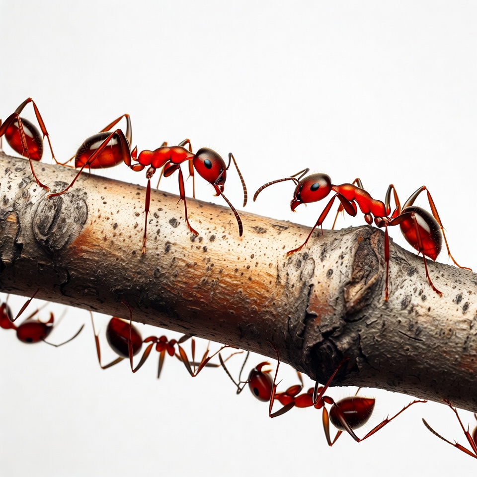 Red ants on tree branch Red ants on tree branch