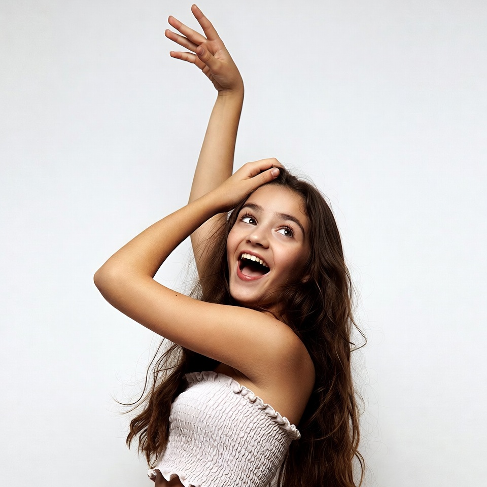 Excited young woman raising arms Excited young woman raising arms