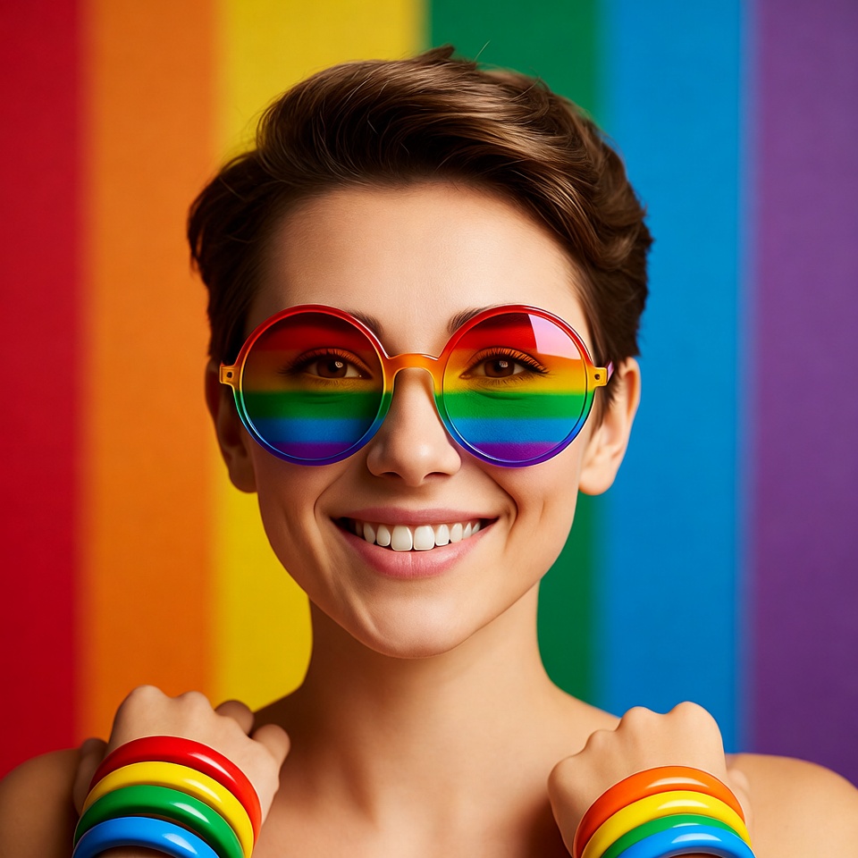 Woman in Rainbow Sunglasses and Bracelets Woman in Rainbow Sunglasses and Bracelets