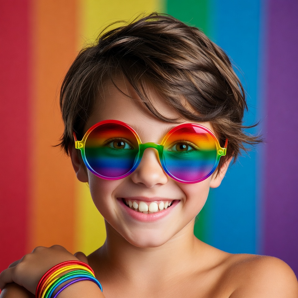 Boy with rainbow glasses smiling Boy with rainbow glasses smiling