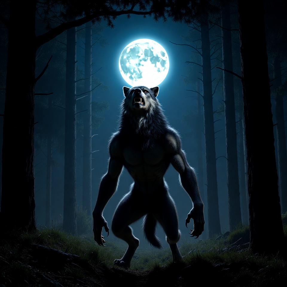 Howling Werewolf in Moonlit Forest Howling Werewolf in Moonlit Forest