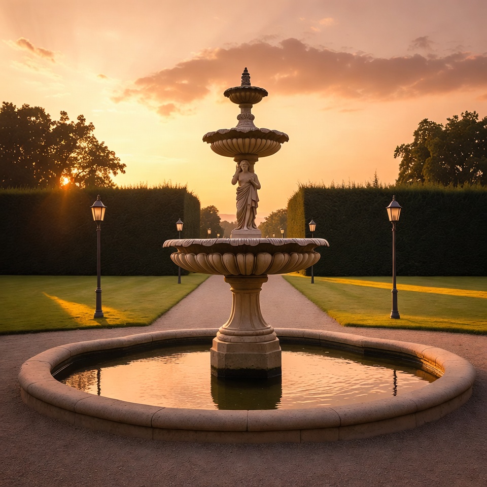Stone Fountain Statue at Sunset Stone Fountain Statue at Sunset