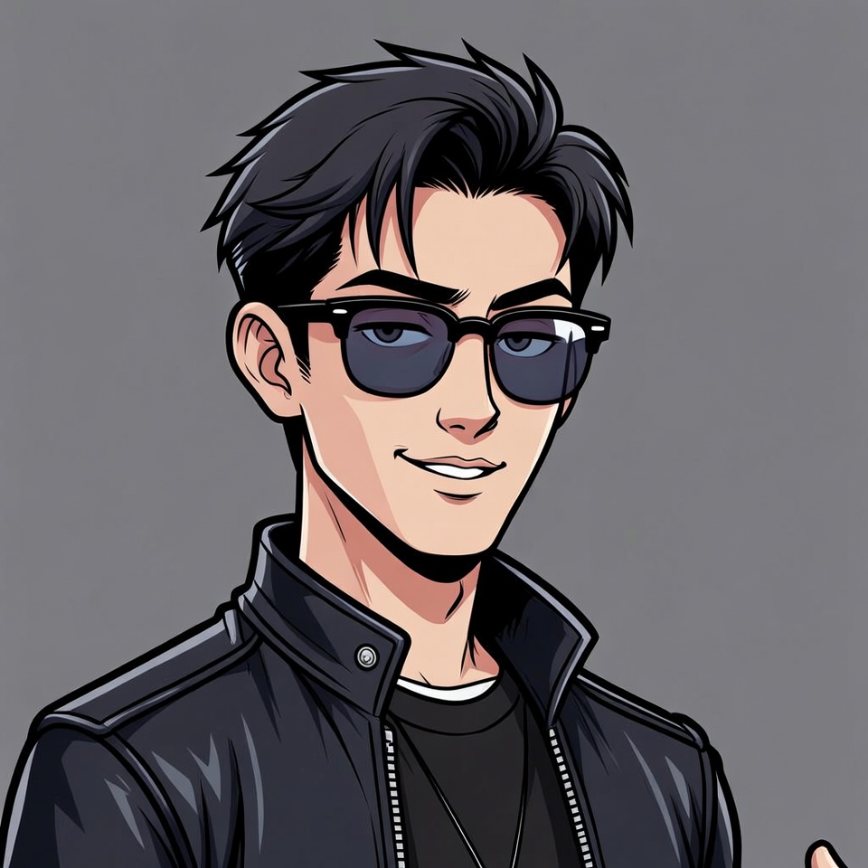 Anime man wearing sunglasses and leather jacket Anime man wearing sunglasses and leather jacket