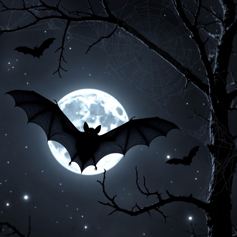 Bats Flying Near Moon and Spooky Tree Bats Flying Near Moon and Spooky Tree