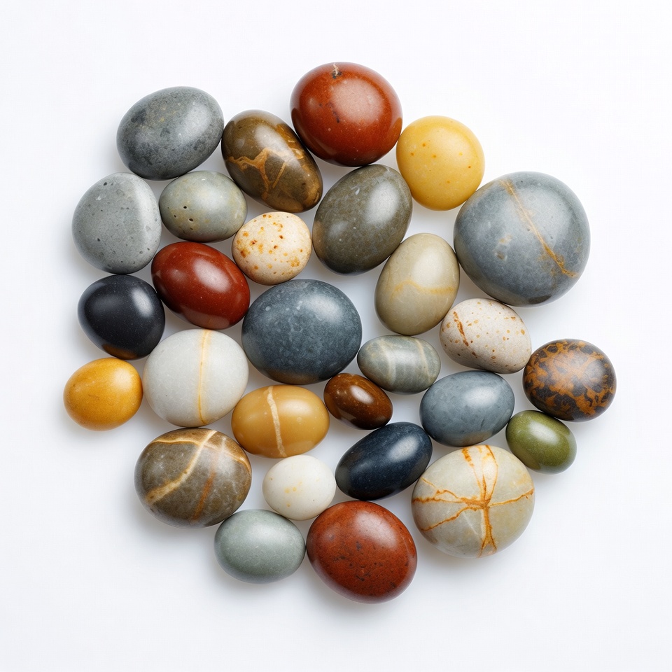 Colorful Polished Pebbles on White Colorful Polished Pebbles on White