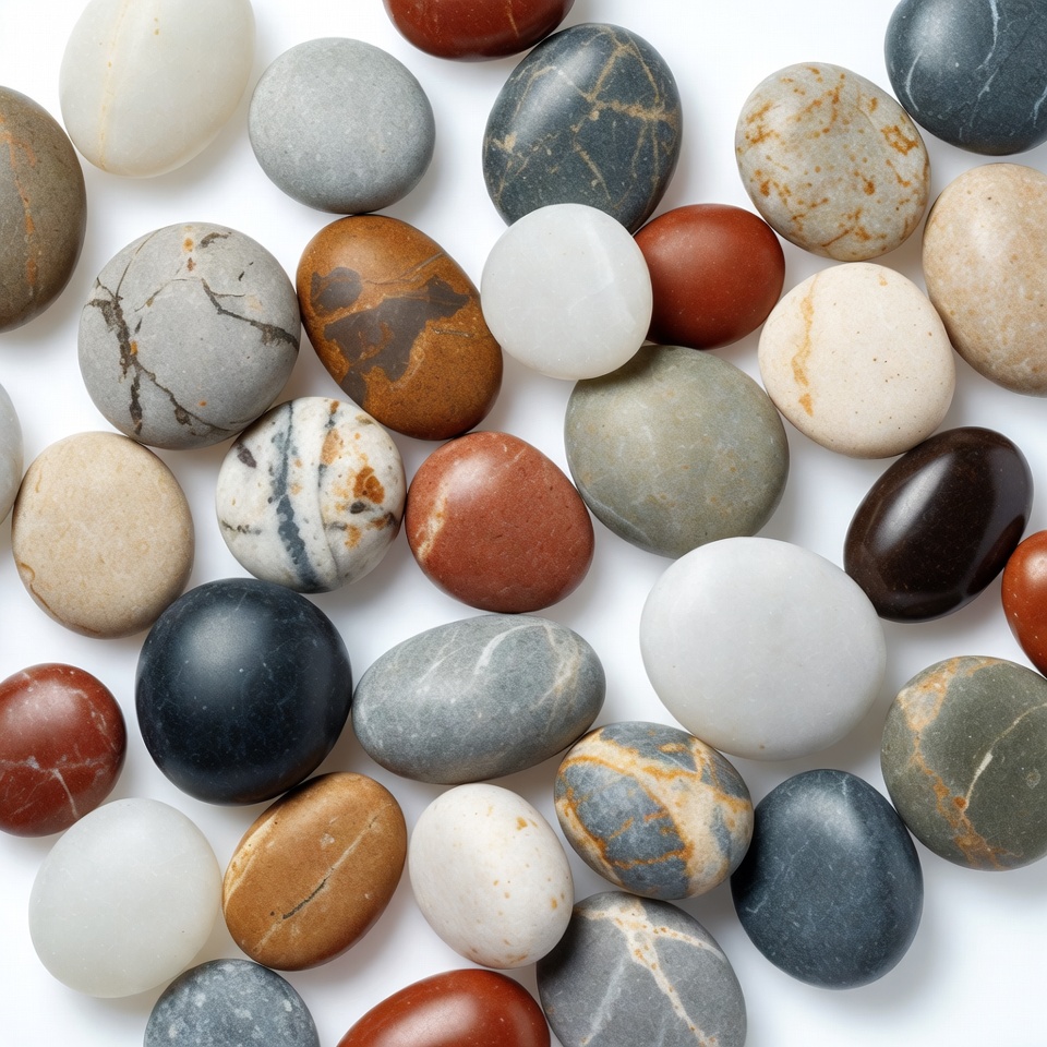 Colorful Polished Pebbles on White Background Colorful Polished Pebbles on White Background