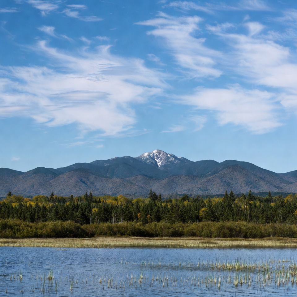 Snowy Mountain over Autumn Lake Snowy Mountain over Autumn Lake