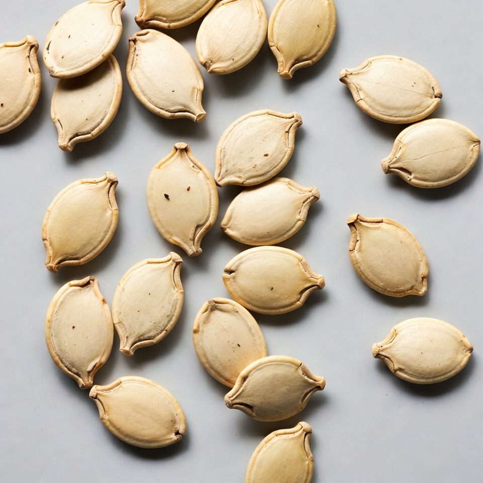 Pumpkin Seeds on Gray Background Pumpkin Seeds on Gray Background